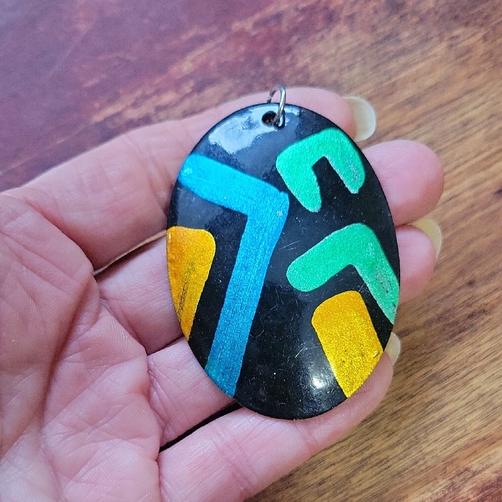 Colorful Geometric Wooden Lacqured Pendant